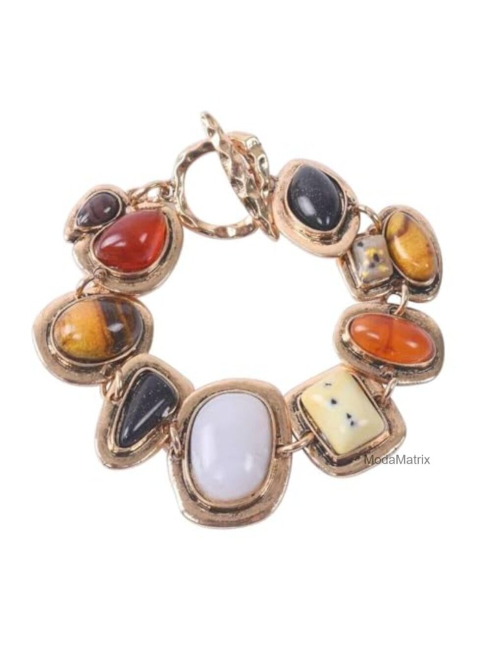 Chunky Stone Charm Bracelet Alloy Beaded Link Retro Boho Everyday